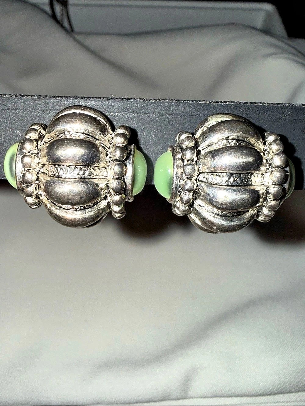 Silver & Green Clip-On Statement Earrings